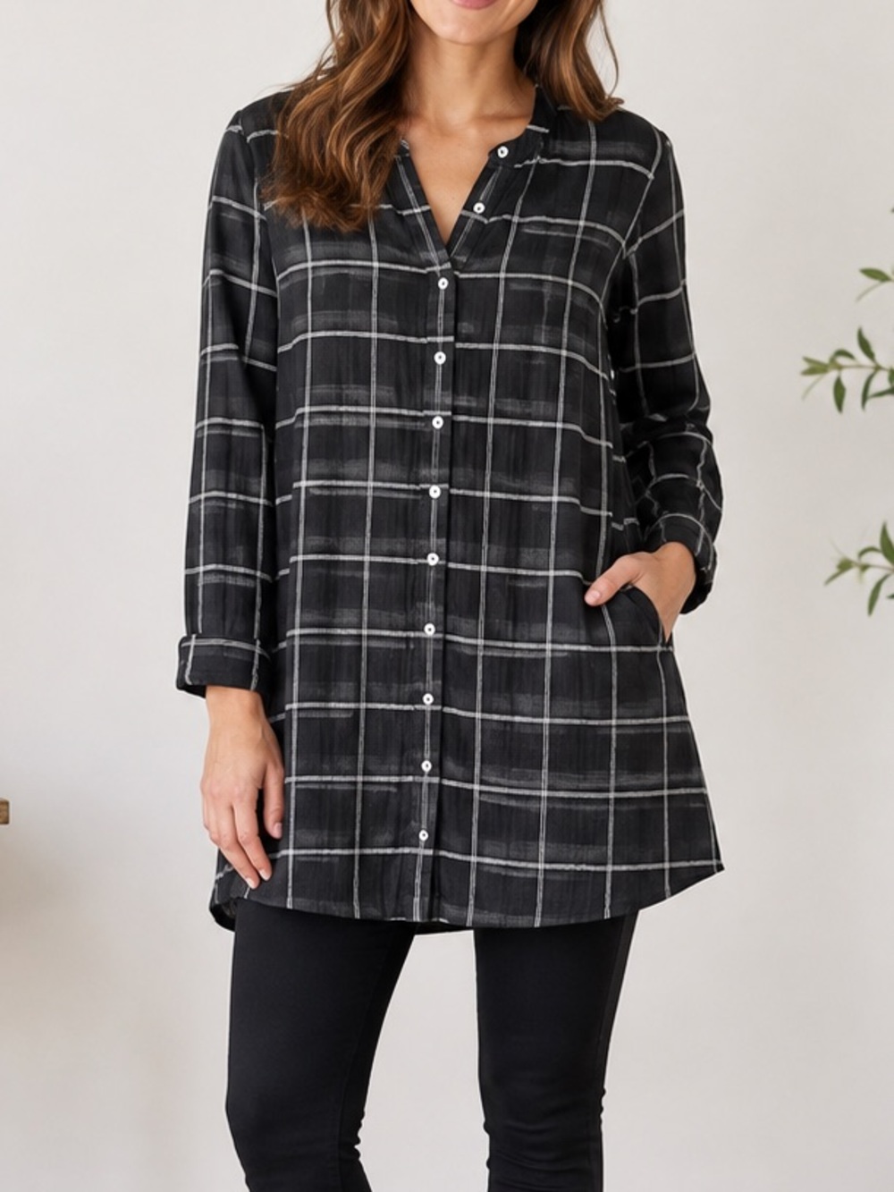 🔹 Madewell Black Plaid Button-Up Flannel Dress Sz Medium